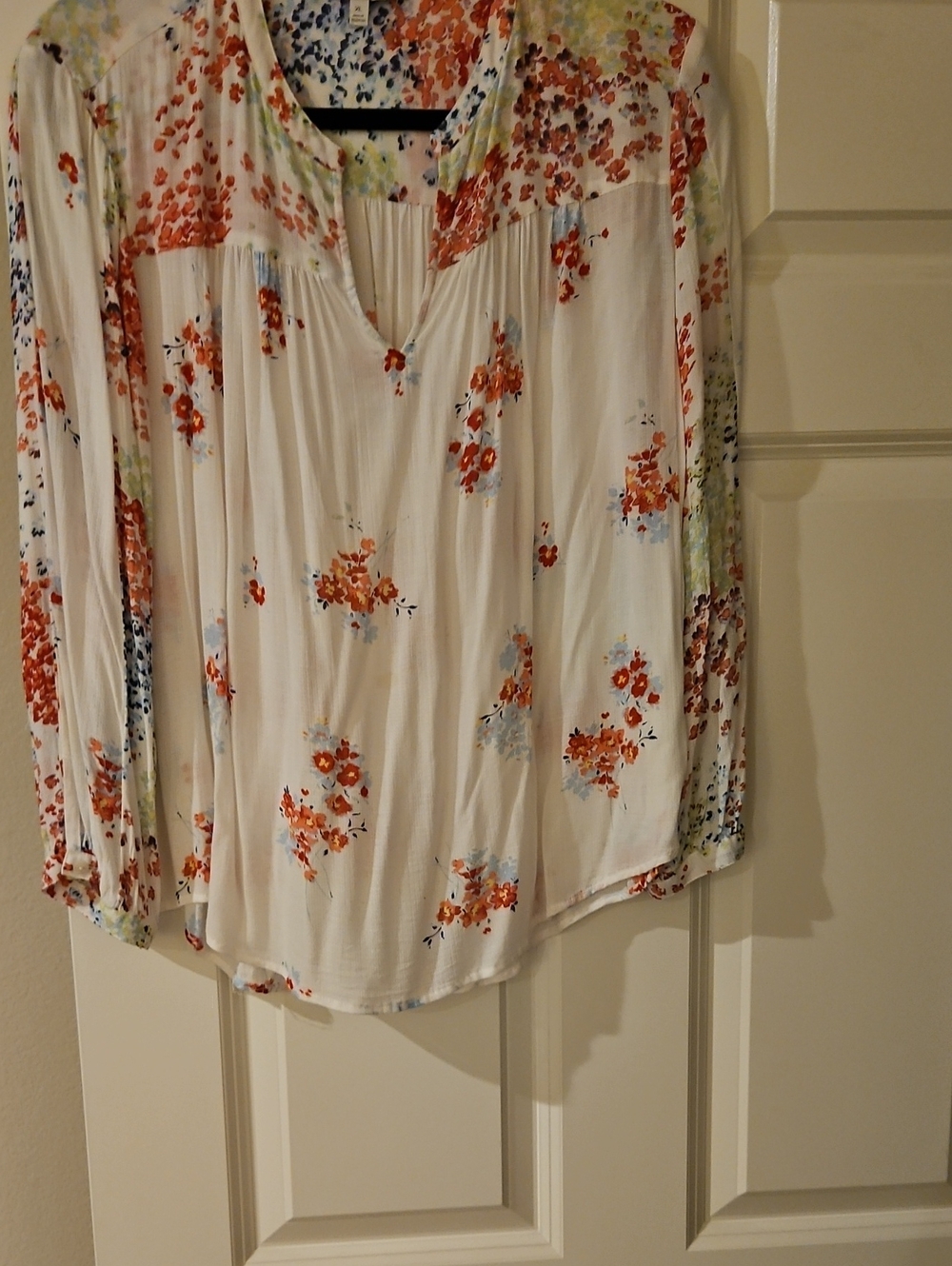 LUCKY White Floral Long-Sleeve Women's Top - Orange Floral Print
